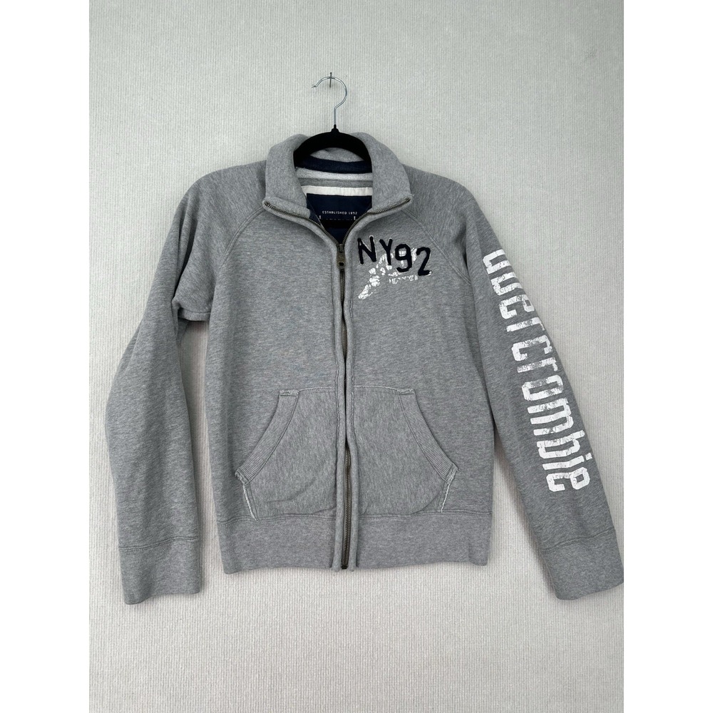Abercrombie & Fitch Womens M Gray Full Zip Sweatshirt NY92 Spellout Jacket 0447